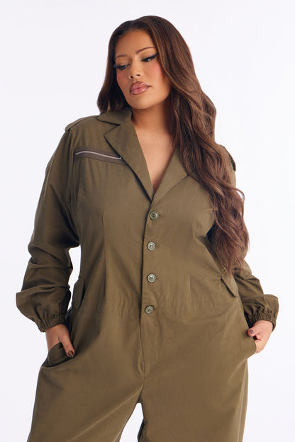 Kiana Barrel Wide Leg Jumpsuit - Olive