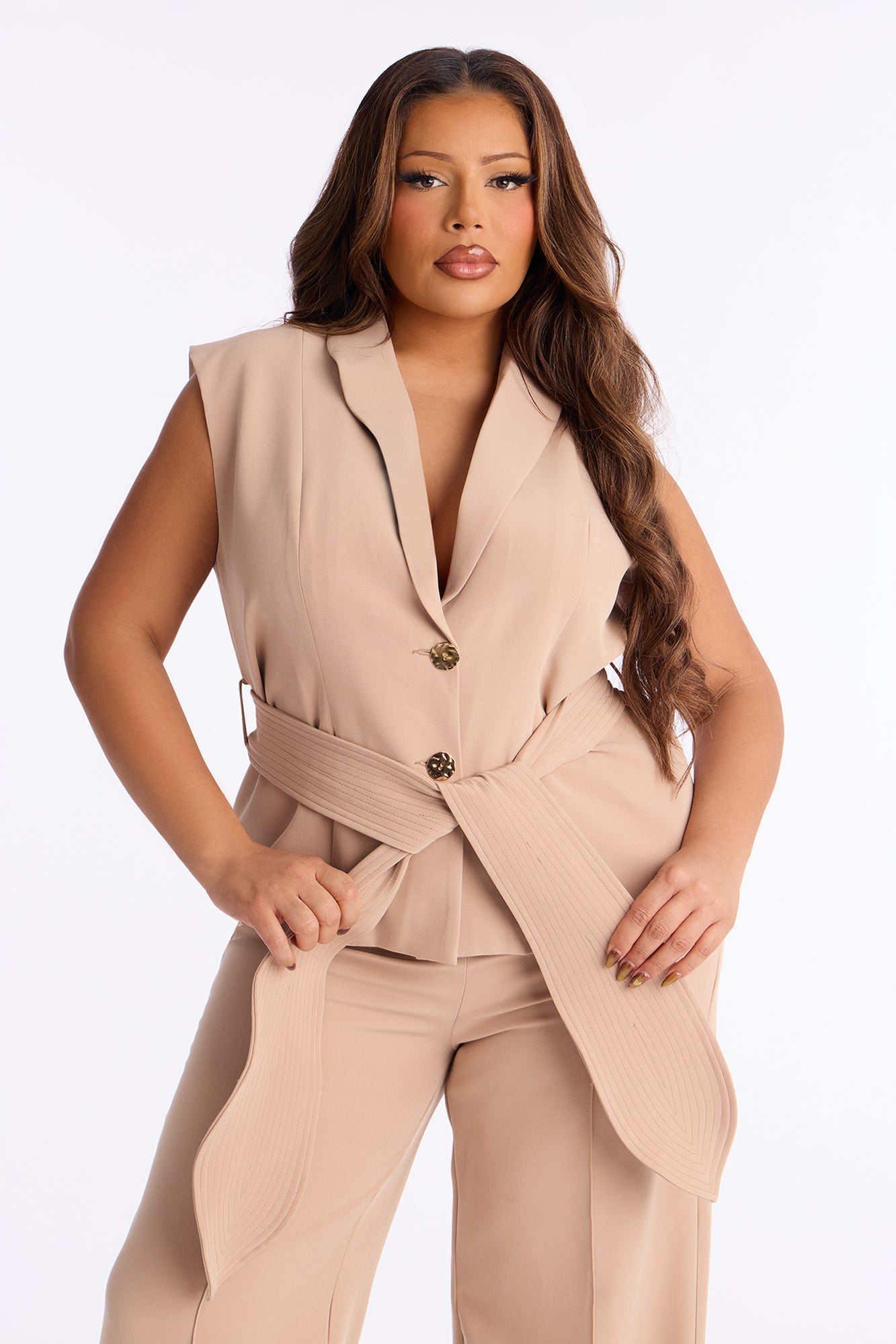 Defining Moves Vest Pant Set - Nude
