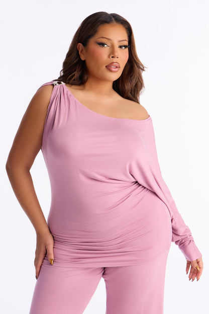 Best Decision One Shoulder Pant Set - Mauve