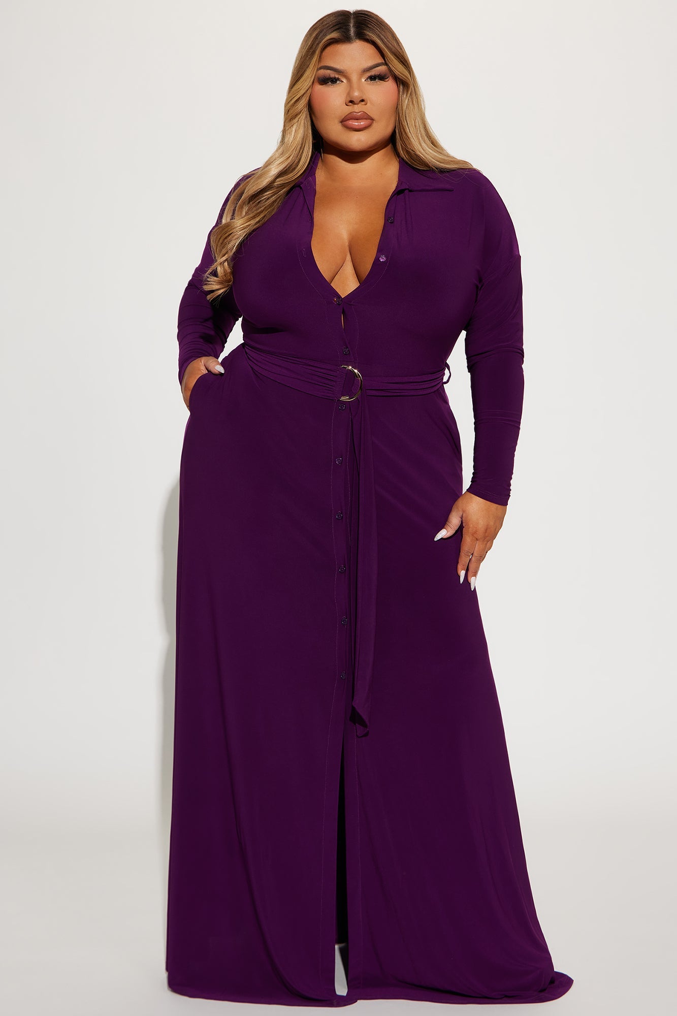 Amelia Belted Maxi Dress - Eggplant
