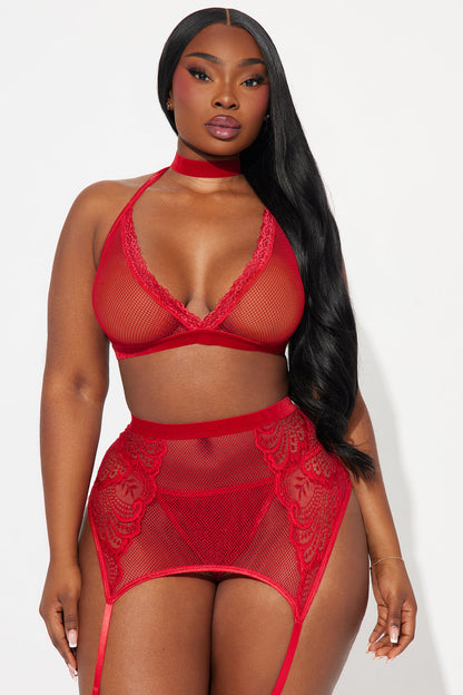 Knock On My Door Lace 3 Piece Set - Red