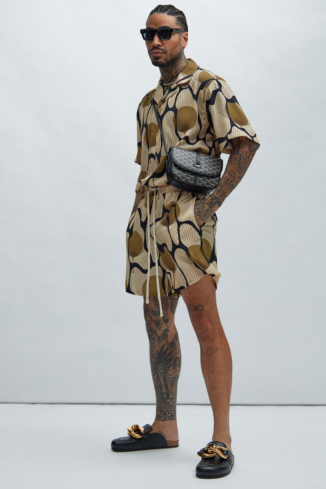 Sahara Textured Warmup Shorts - Tan/Multi