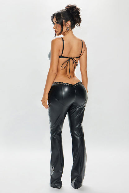 Vivienne Faux Leather Lace Up Pant - Black
