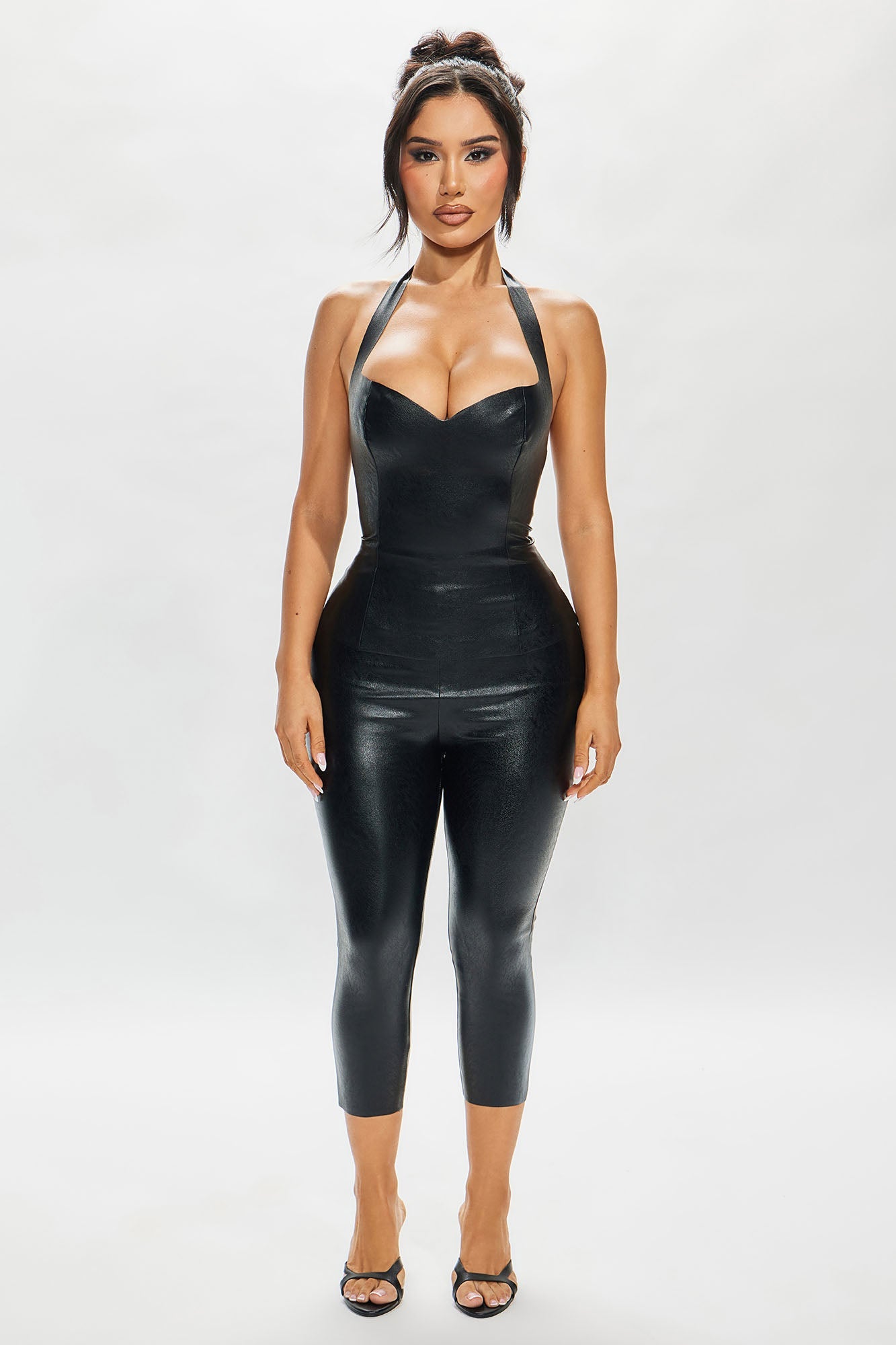 Dainty Faux Leather Capri Pant - Black