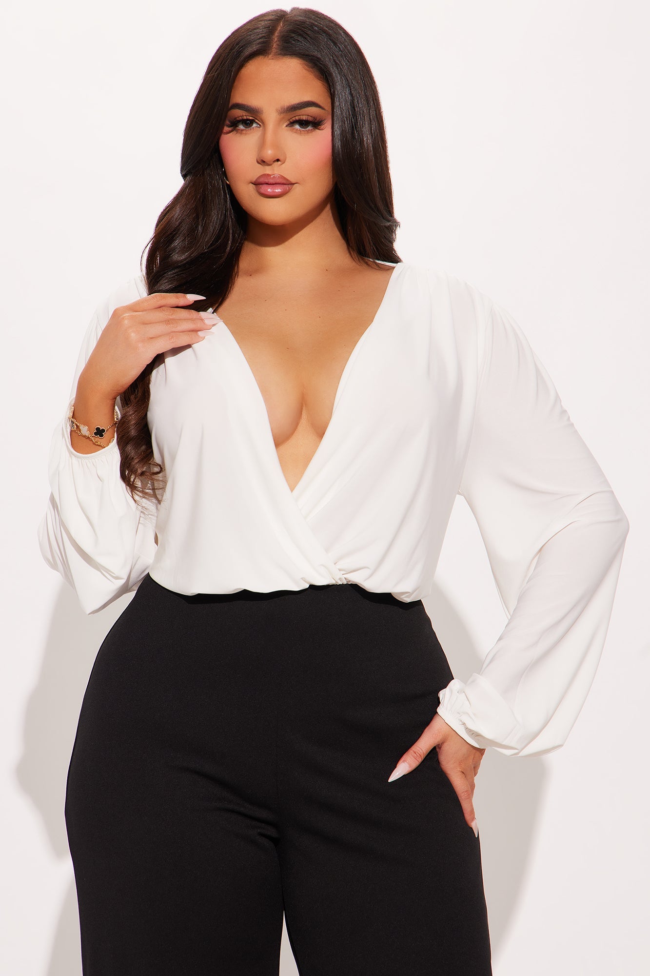 Maria Deep V Jumpsuit - White/Black