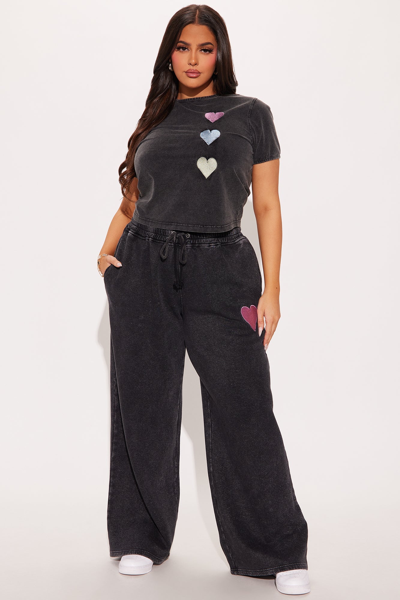 I Heart You Fleece Pant Set - Charcoal
