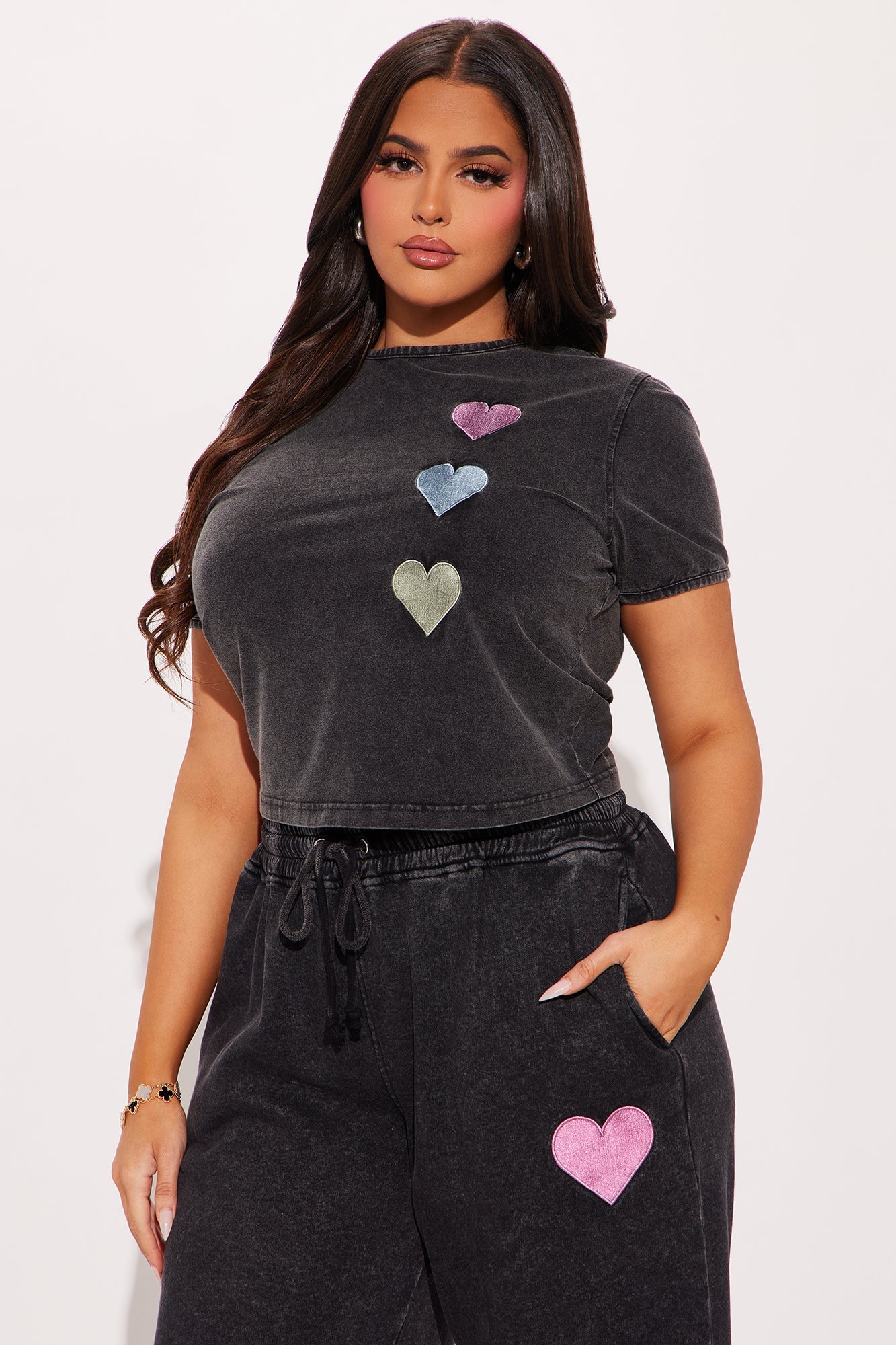 I Heart You Fleece Pant Set - Charcoal