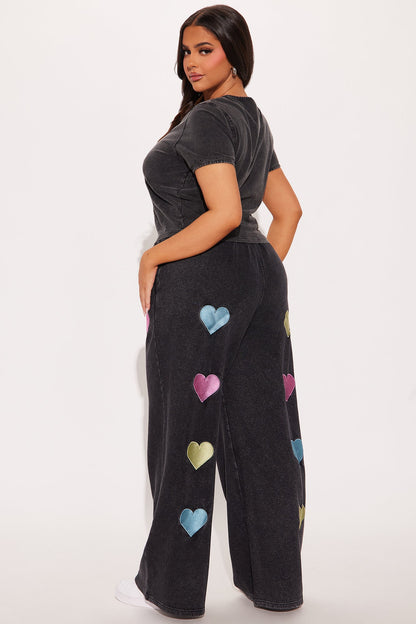 I Heart You Fleece Pant Set - Charcoal