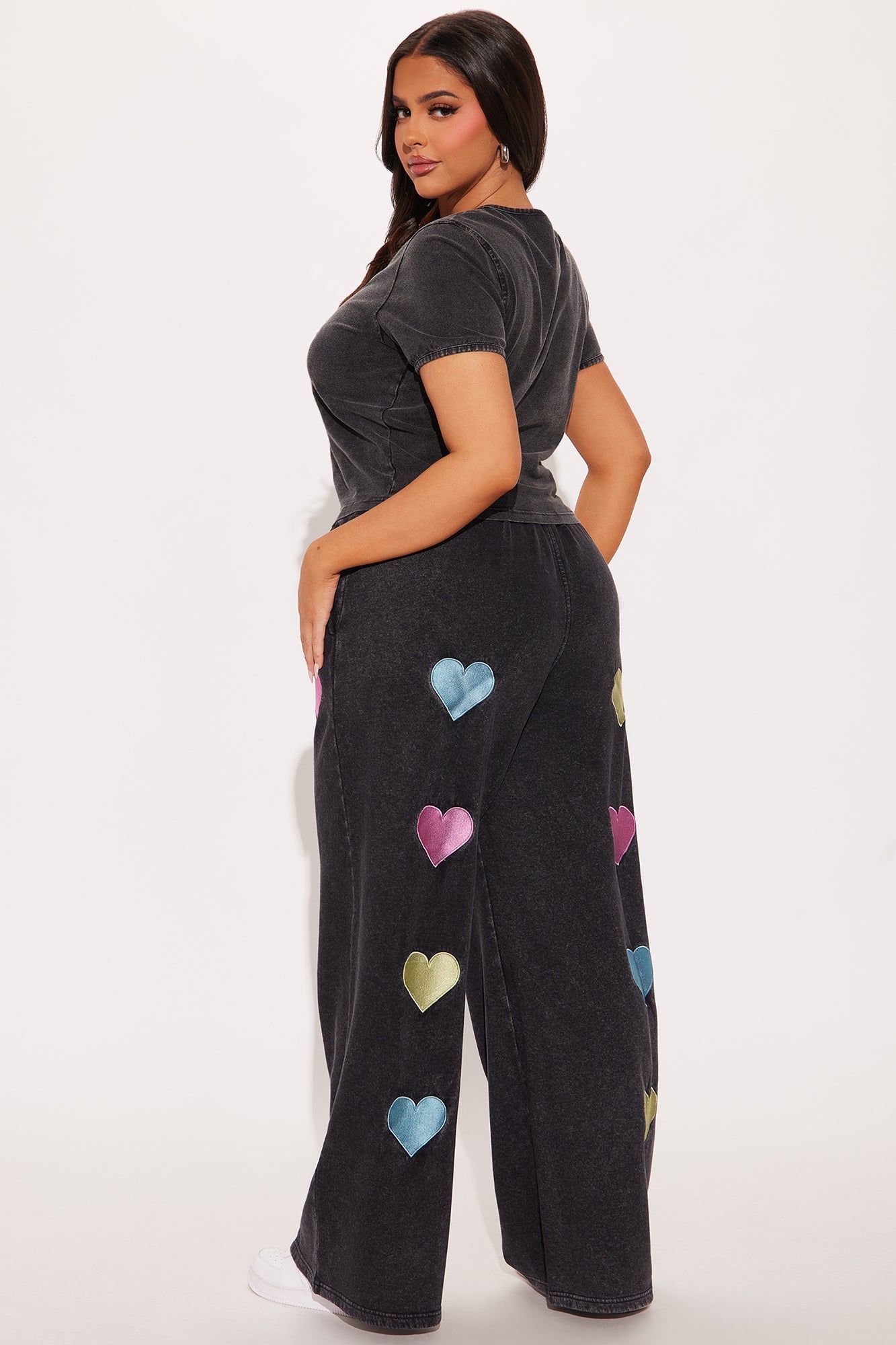 I Heart You Fleece Pant Set - Charcoal
