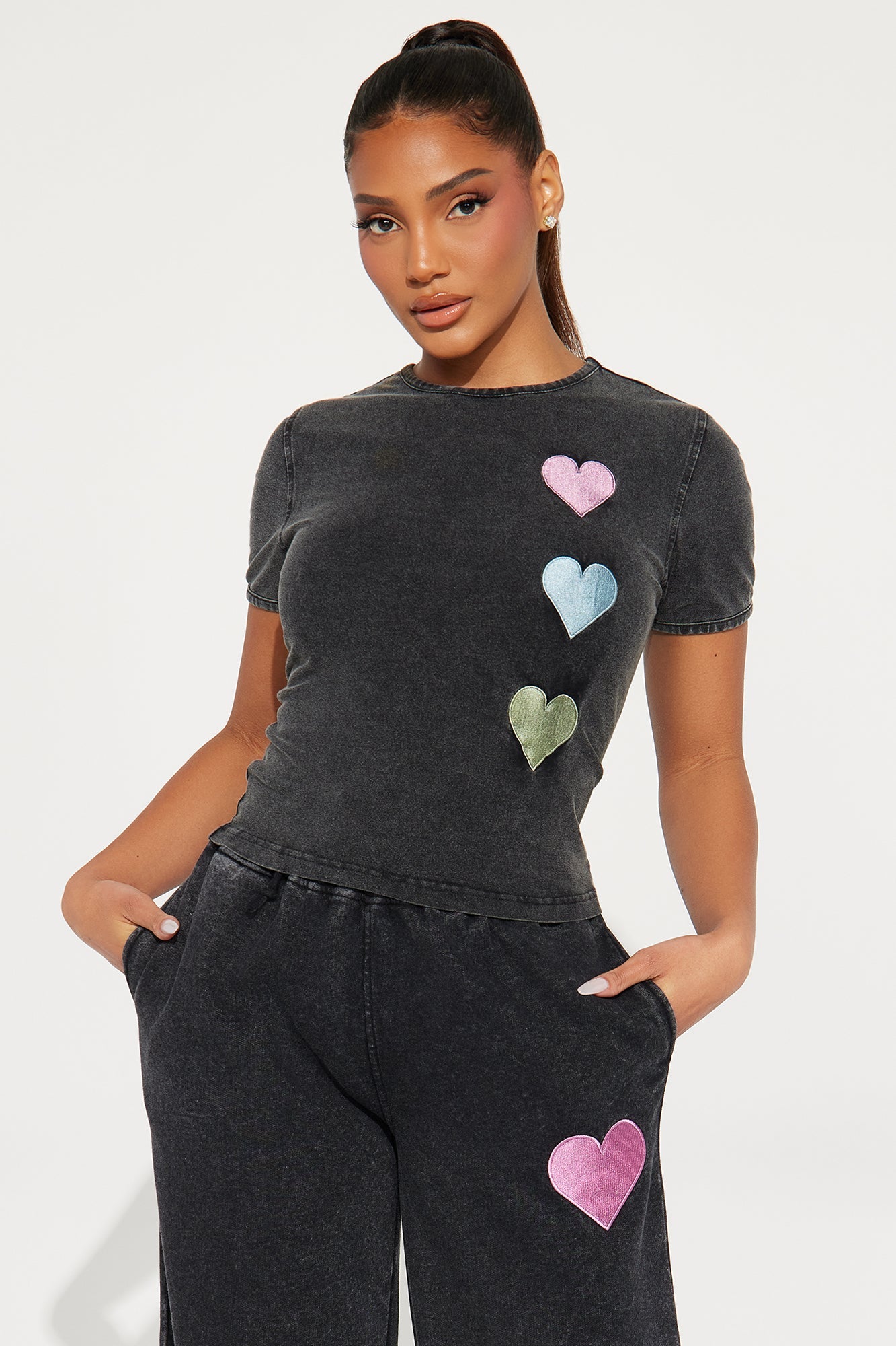 I Heart You Fleece Pant Set - Charcoal