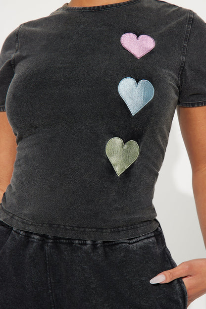 I Heart You Fleece Pant Set - Charcoal