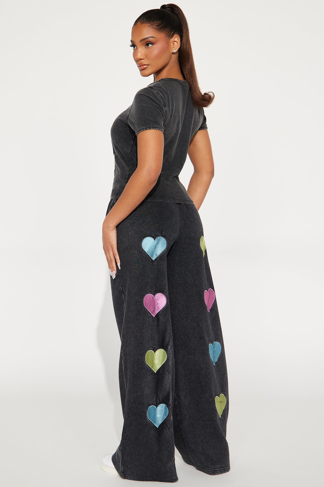 I Heart You Fleece Pant Set - Charcoal