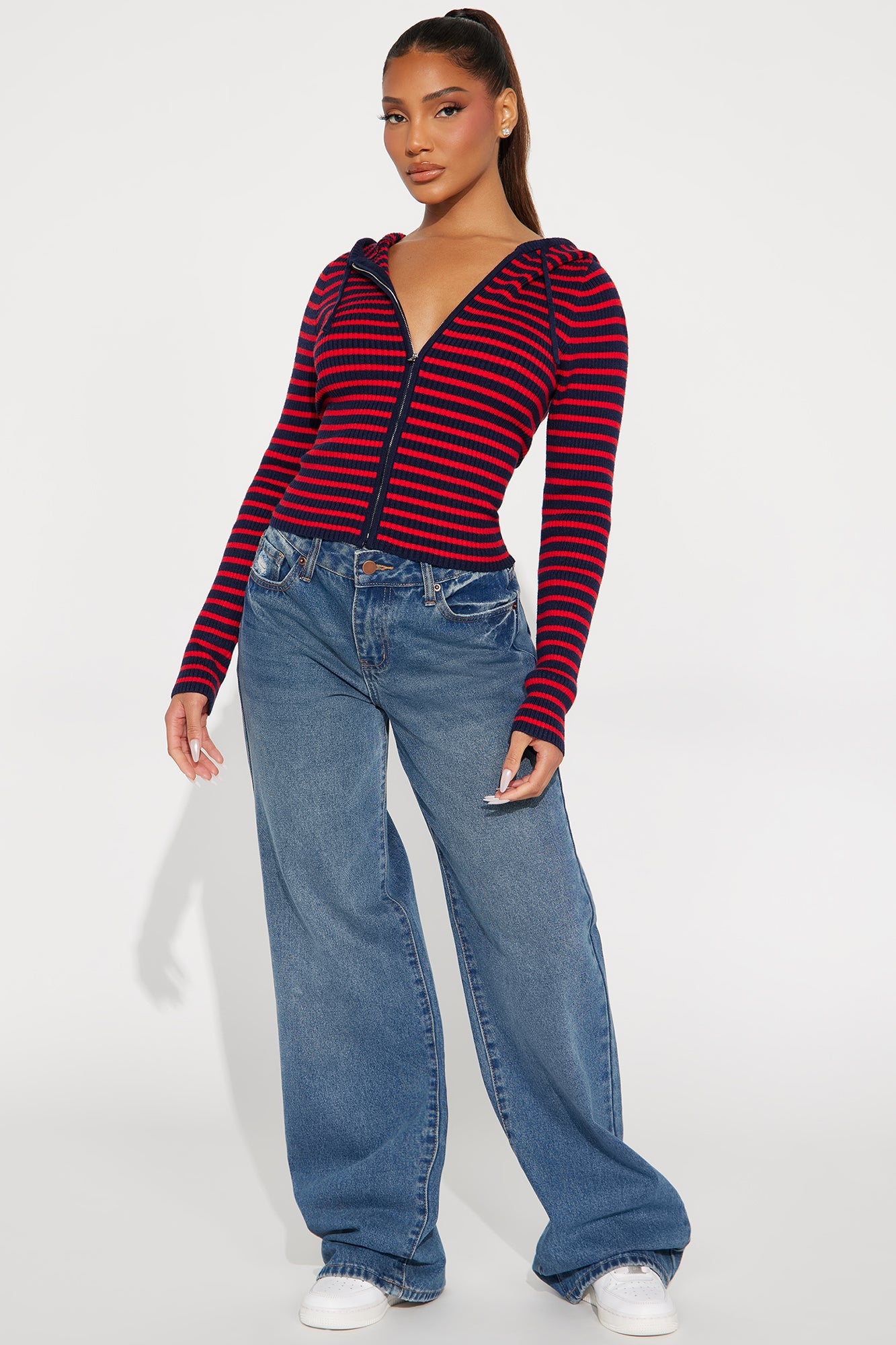 The Cutest Striped Ribbed Sweater - Navy/combo