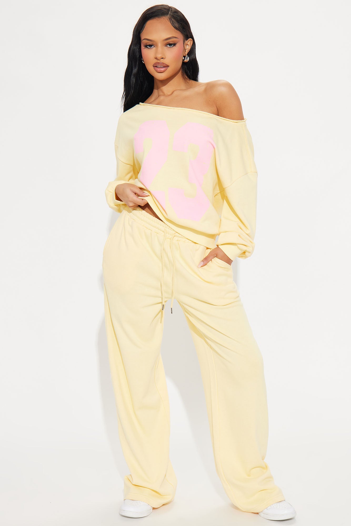 23 Off Shoulder Sweatsuit Set - Yellow