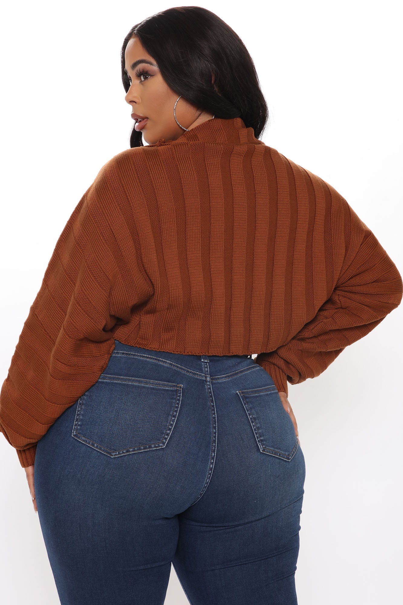 Cozy Girl Zip Front Cropped Cardigan Sweater - Chestnut