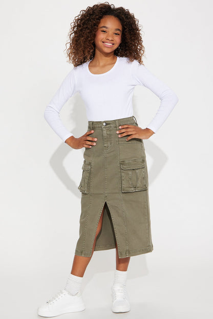 Mini Get in Line Cargo Maxi Skirt - Olive