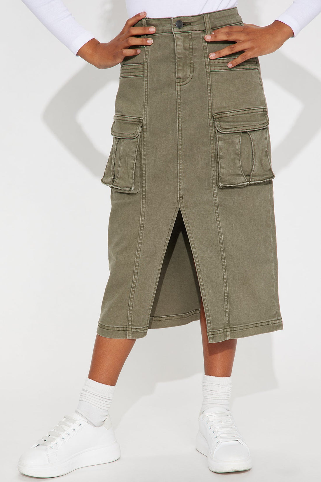 Mini Get in Line Cargo Maxi Skirt - Olive