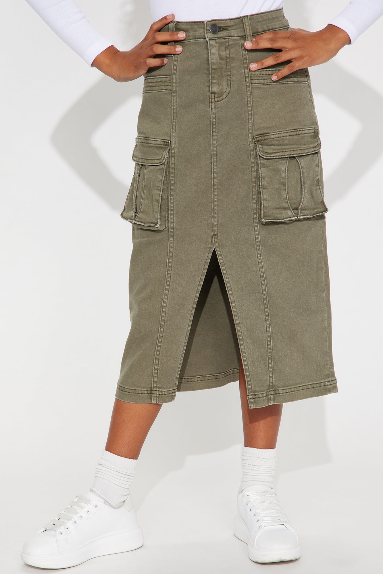 Mini Get in Line Cargo Maxi Skirt - Olive