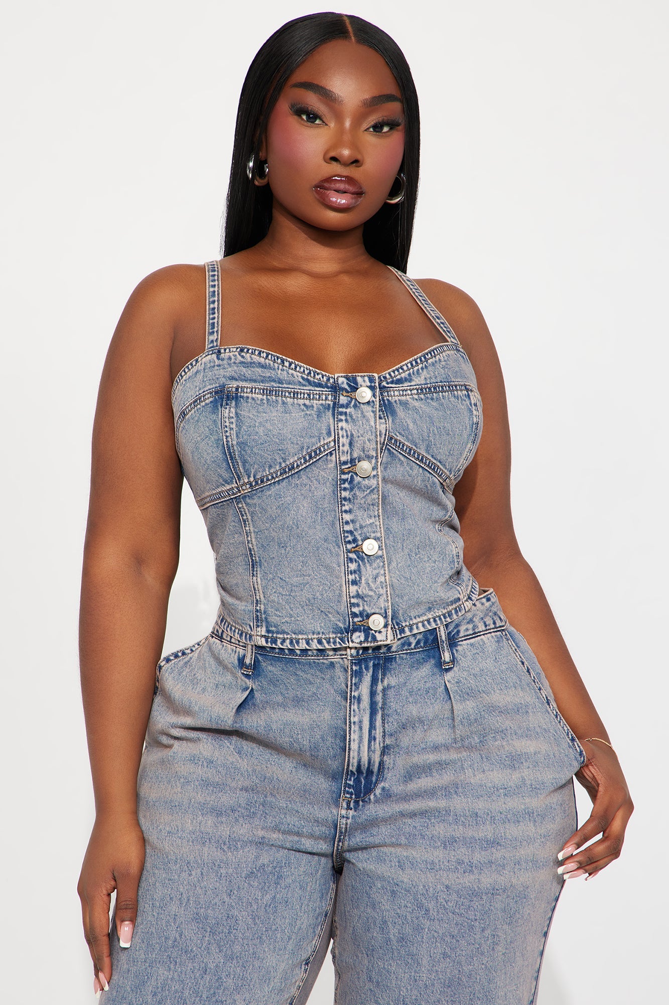 Cassie Denim Pant Set - Vintage Wash