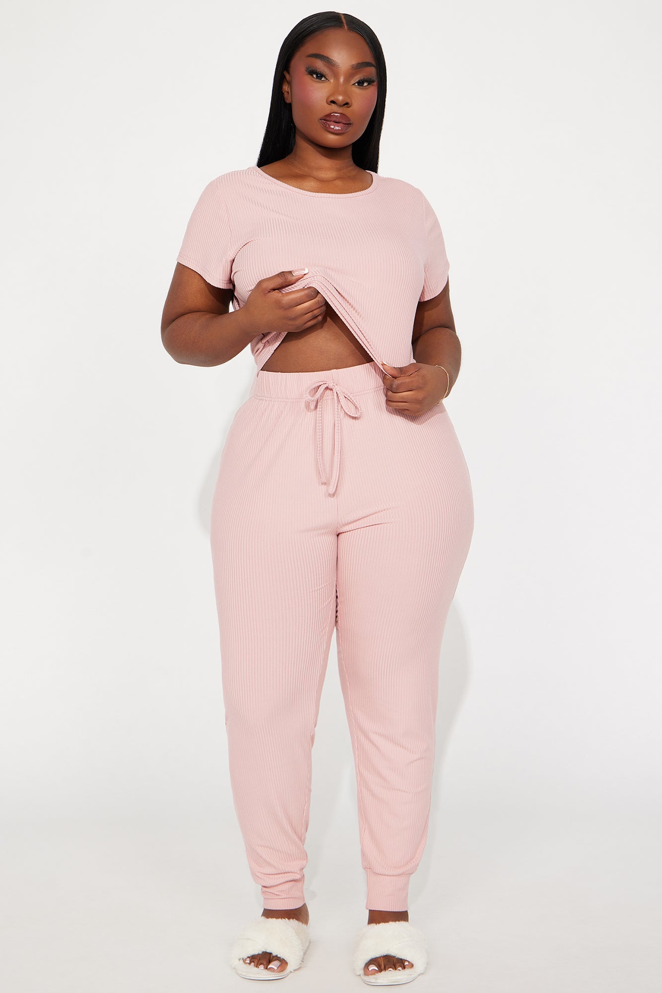 We Go Together Ribbed PJ Jogger Set - Blush