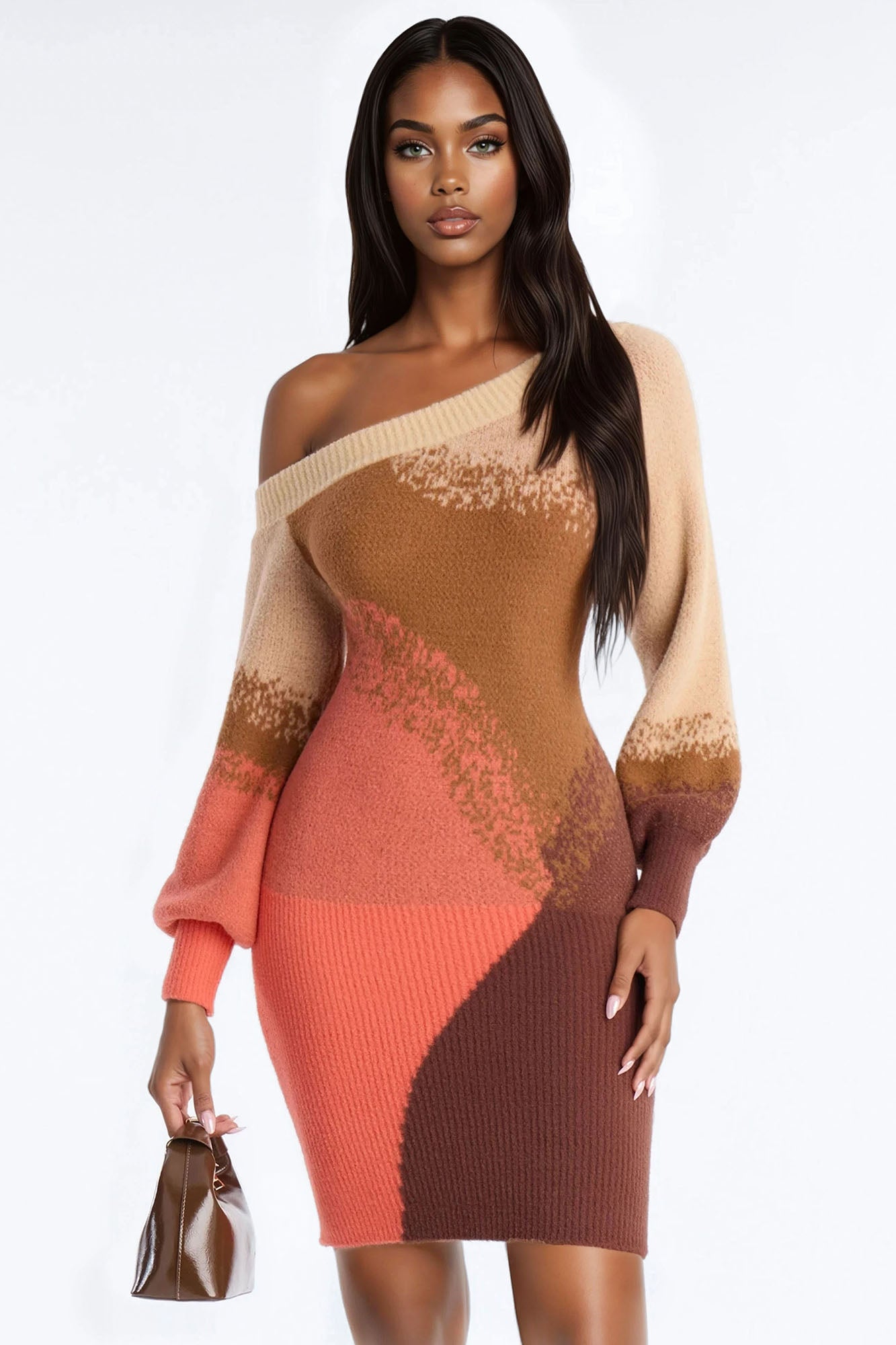 Cuffing Season Color Block Sweater Mini Dress - Brown/combo