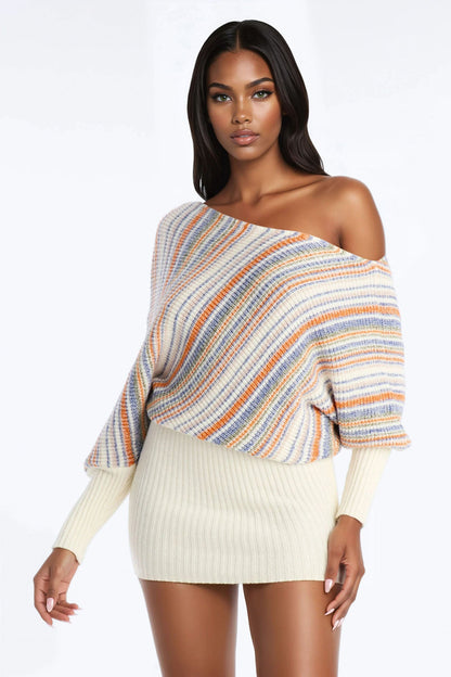 Eloise Striped Sweater Mini Dress - Cream/combo