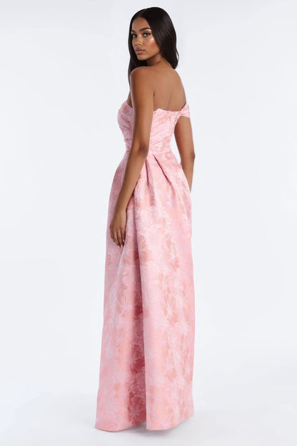 Isabella Removable Train Jacquard Mini Dress - Pink
