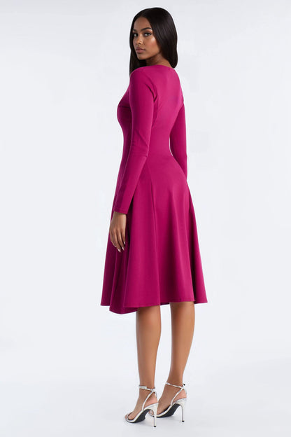 Elliana Zip Pleated Midi Dress - Magenta