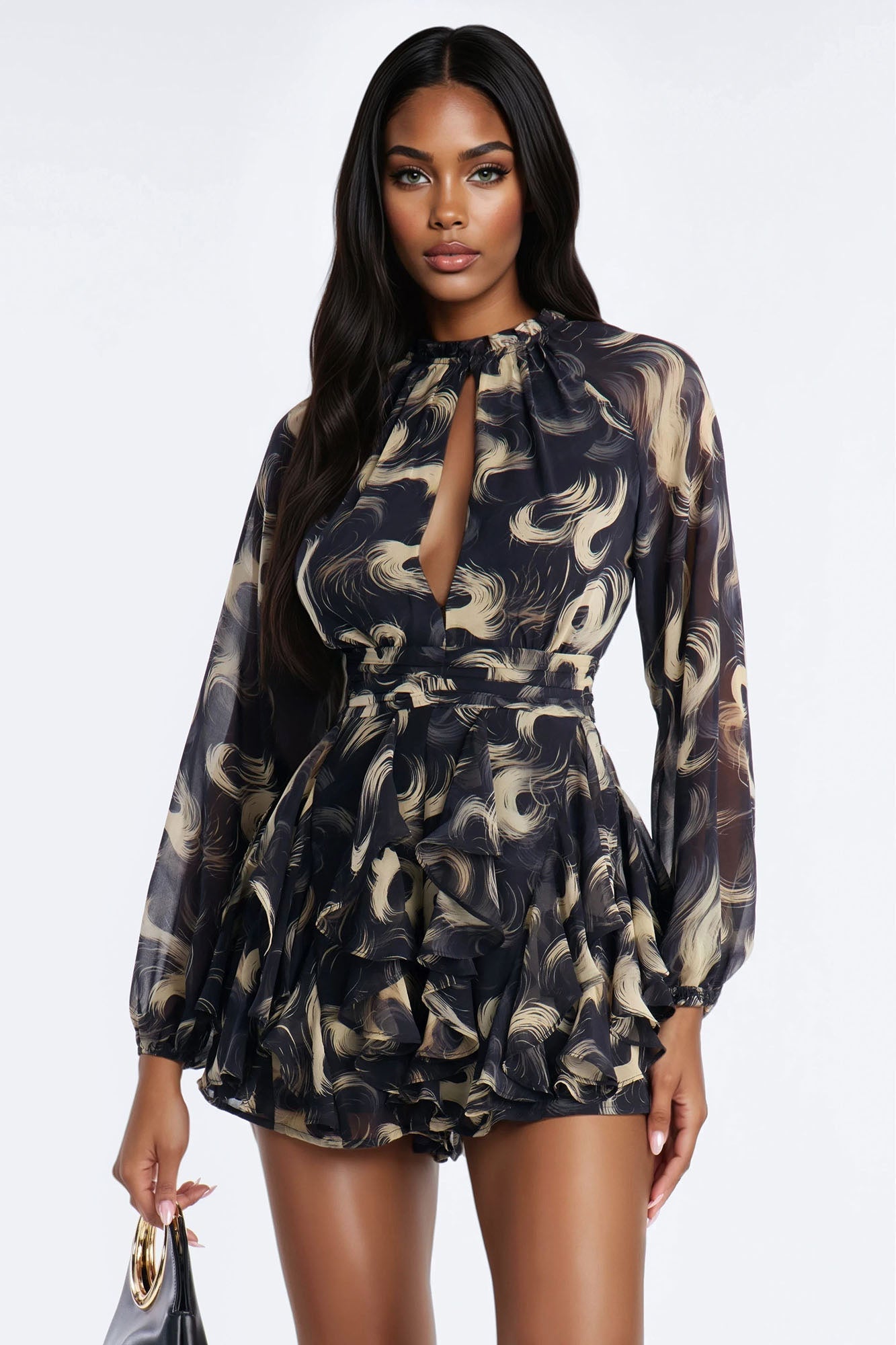 Dark Mirage Ruffle Romper - Black/combo