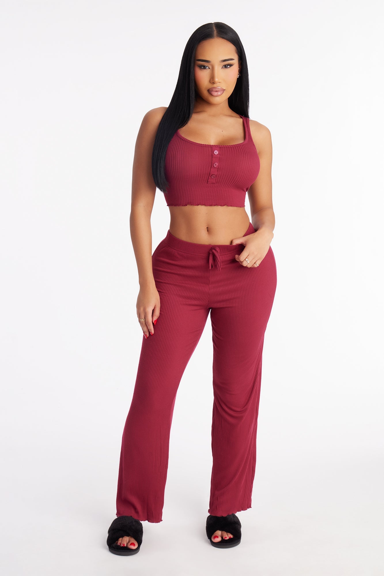 Dream Tonight Ribbed Tank PJ Pant Set - Burgundy