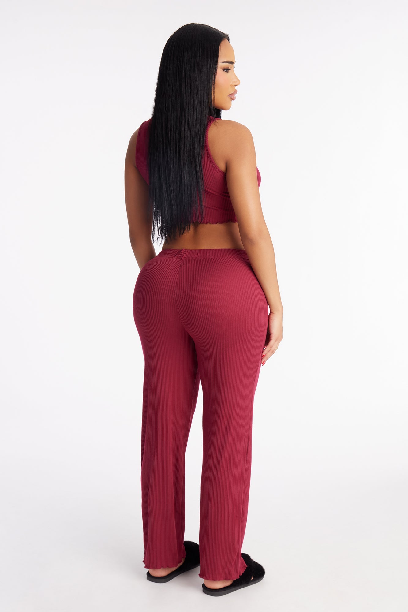 Dream Tonight Ribbed Tank PJ Pant Set - Burgundy