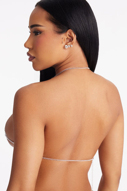 Admire My Jewels Sexy Rhinestone Swirl Bralette - Silver