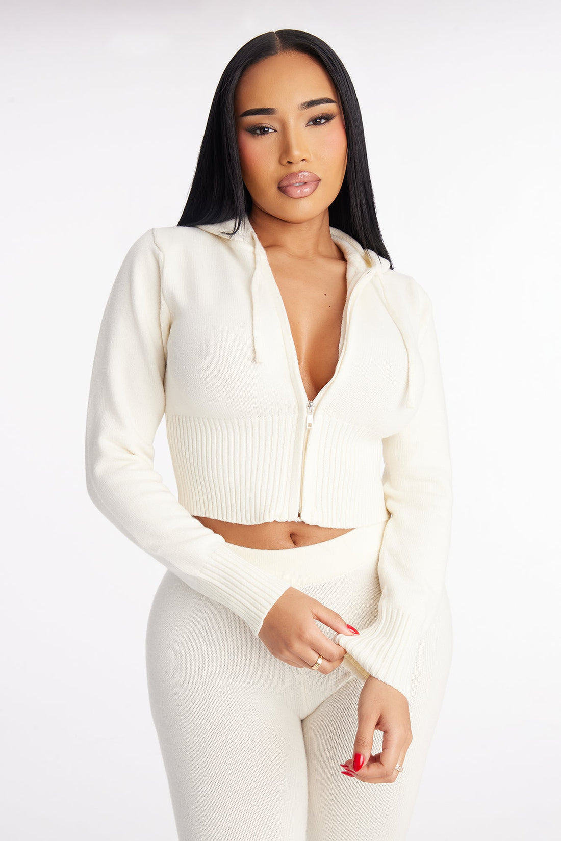 CozyCash Sweater Zip Up Hoodie - Ivory