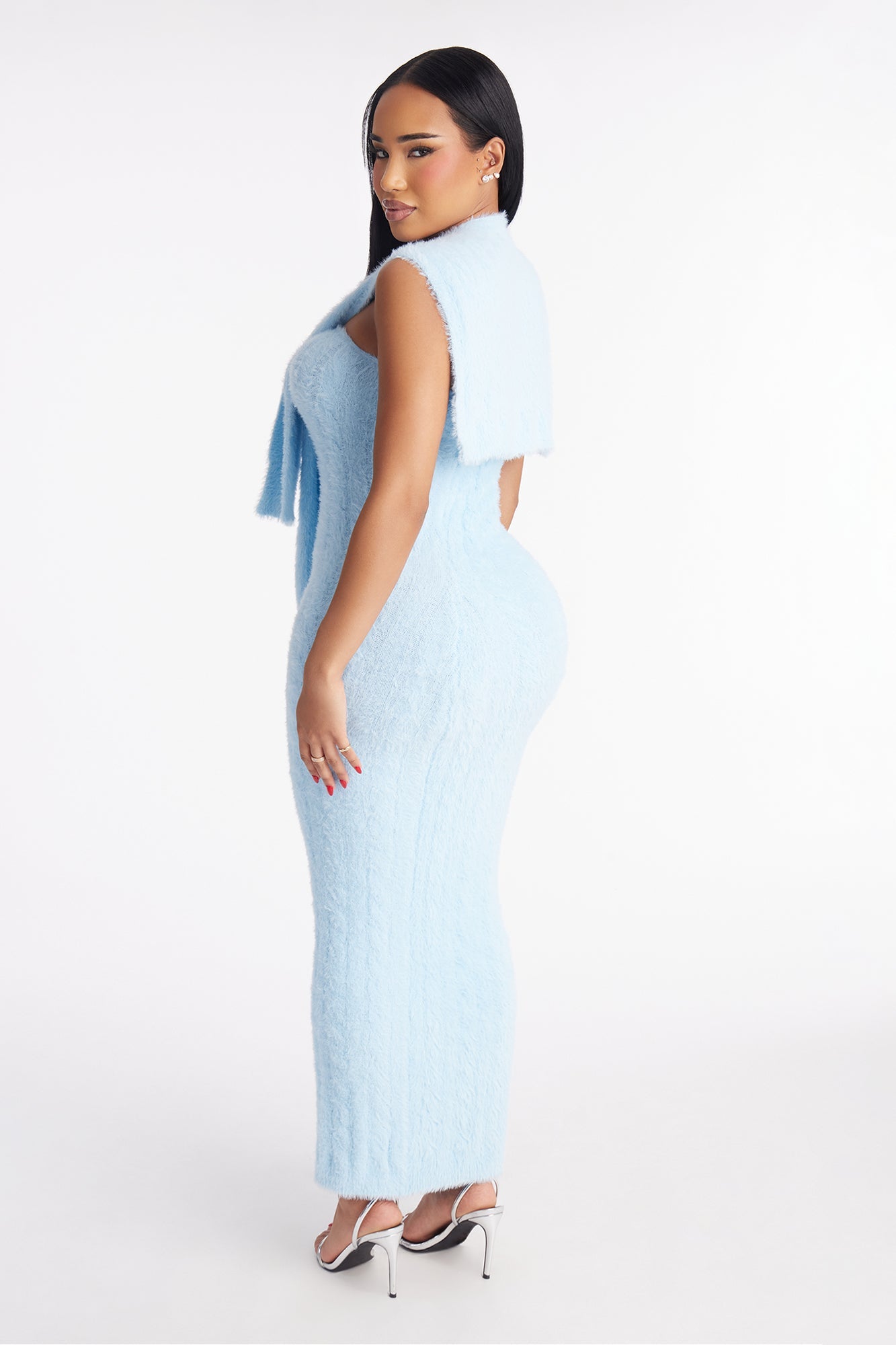 Good Vibes 2 Piece Sweater Maxi Dress Set - Light Blue
