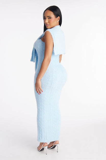 Good Vibes 2 Piece Sweater Maxi Dress Set - Light Blue