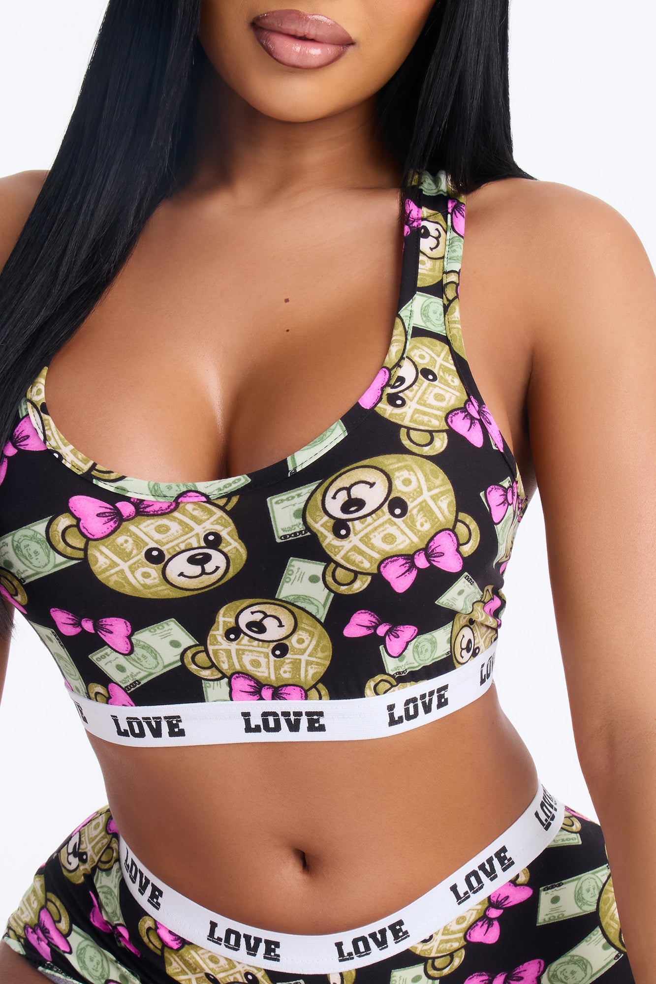 Money Crew 2 Piece Bra And Short Set - Black/combo