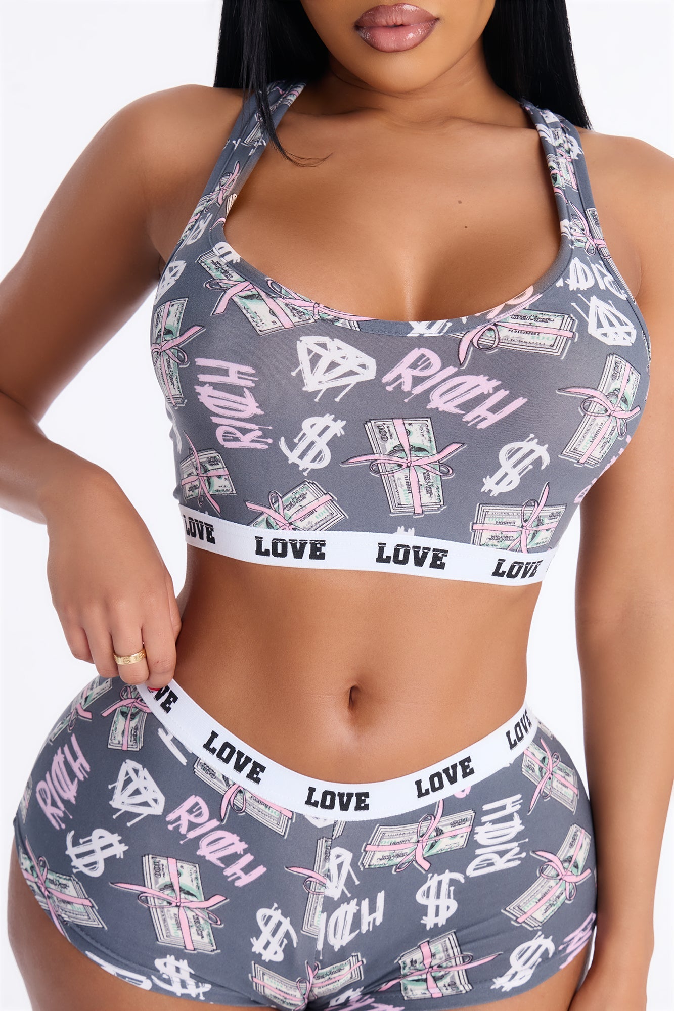 Always Getting Paid 2 Piece Bra And Short Set - Black/combo