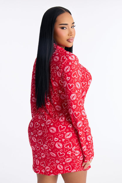 More Kisses Long Sleeve PJ Sleep Shirt - Red/combo