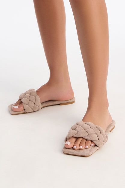 Bri Braided Slip On Sandals - Taupe