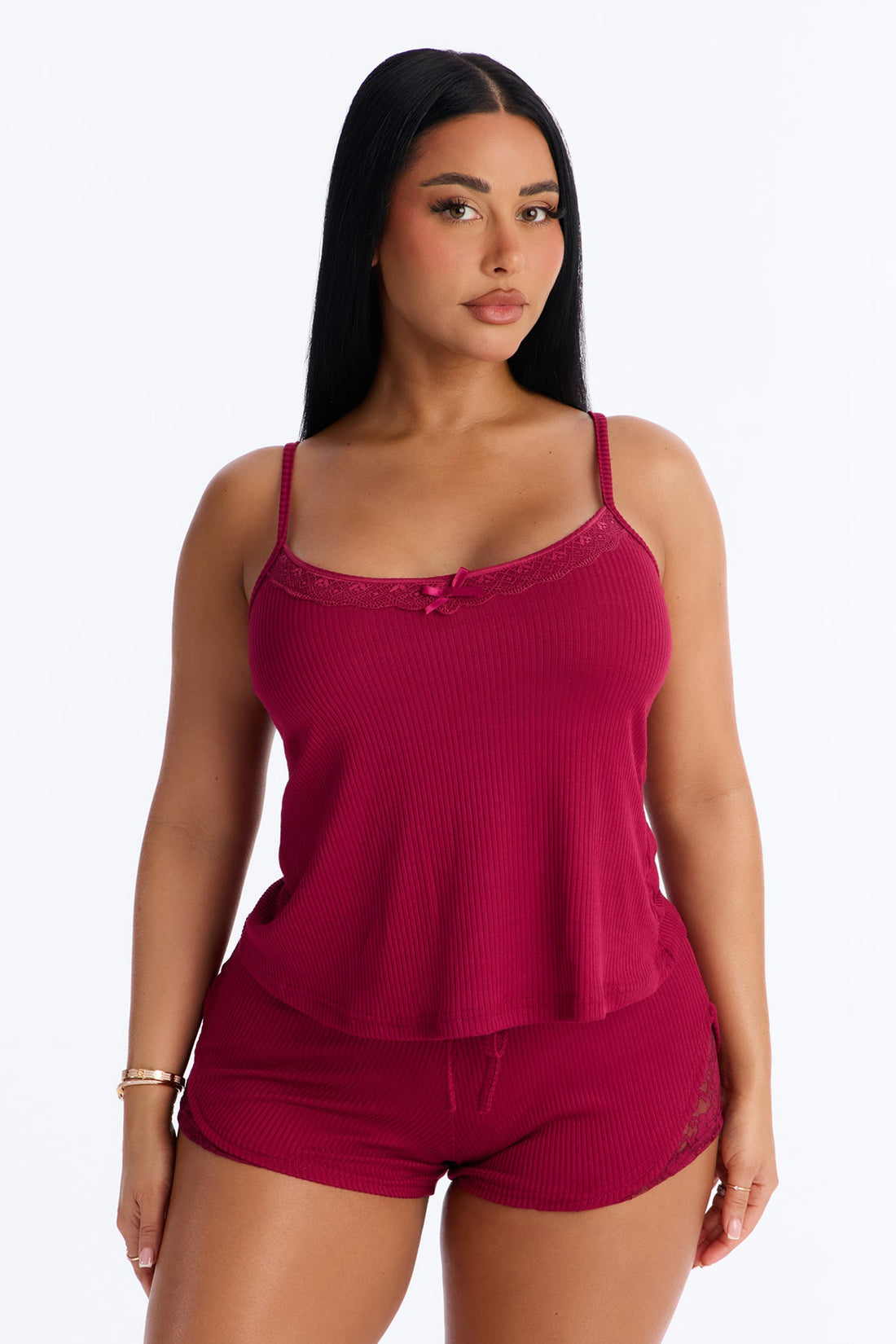 Dream Forever Ribbed Cami PJ Short Set - Burgundy