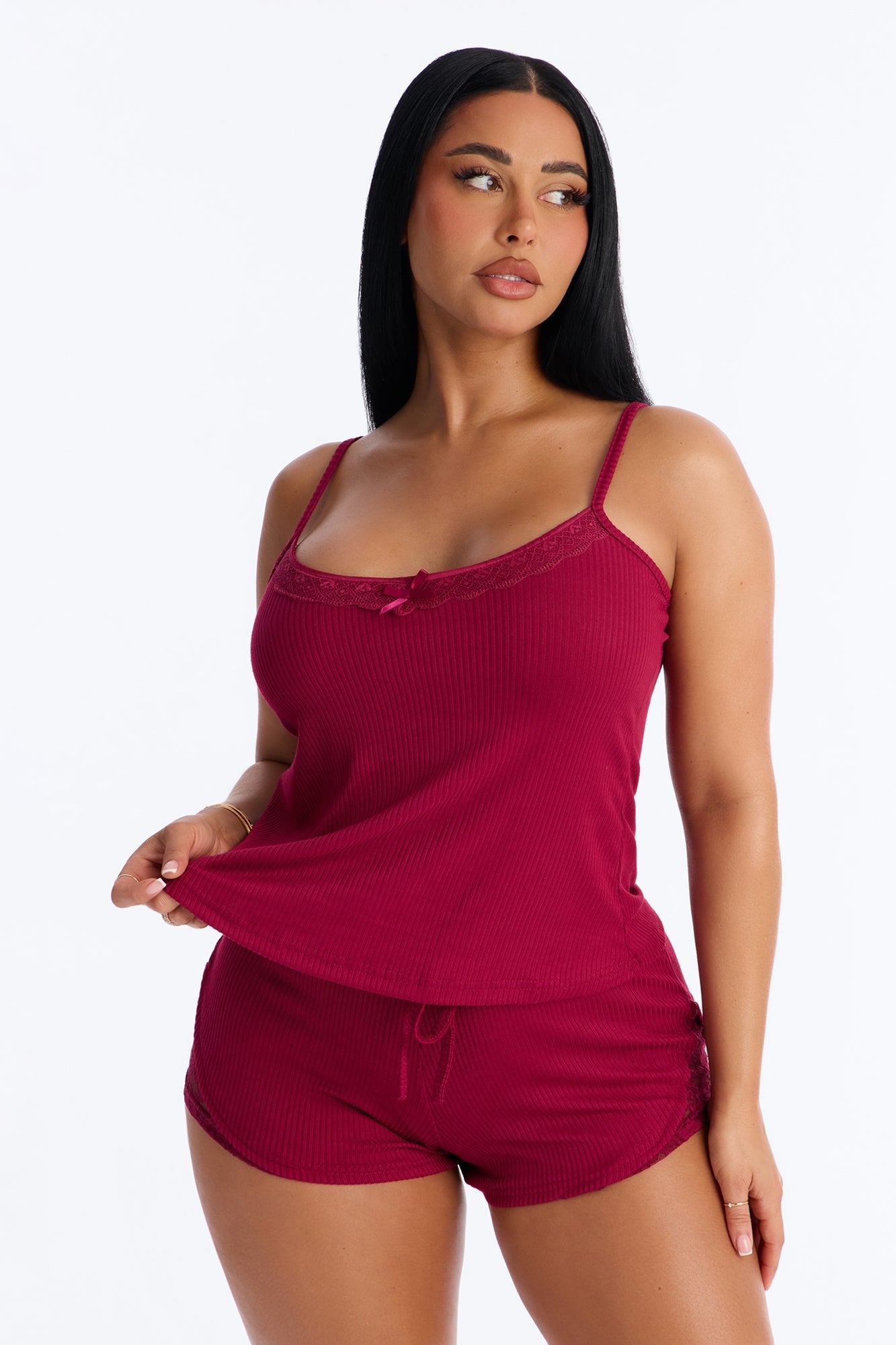 Dream Forever Ribbed Cami PJ Short Set - Burgundy