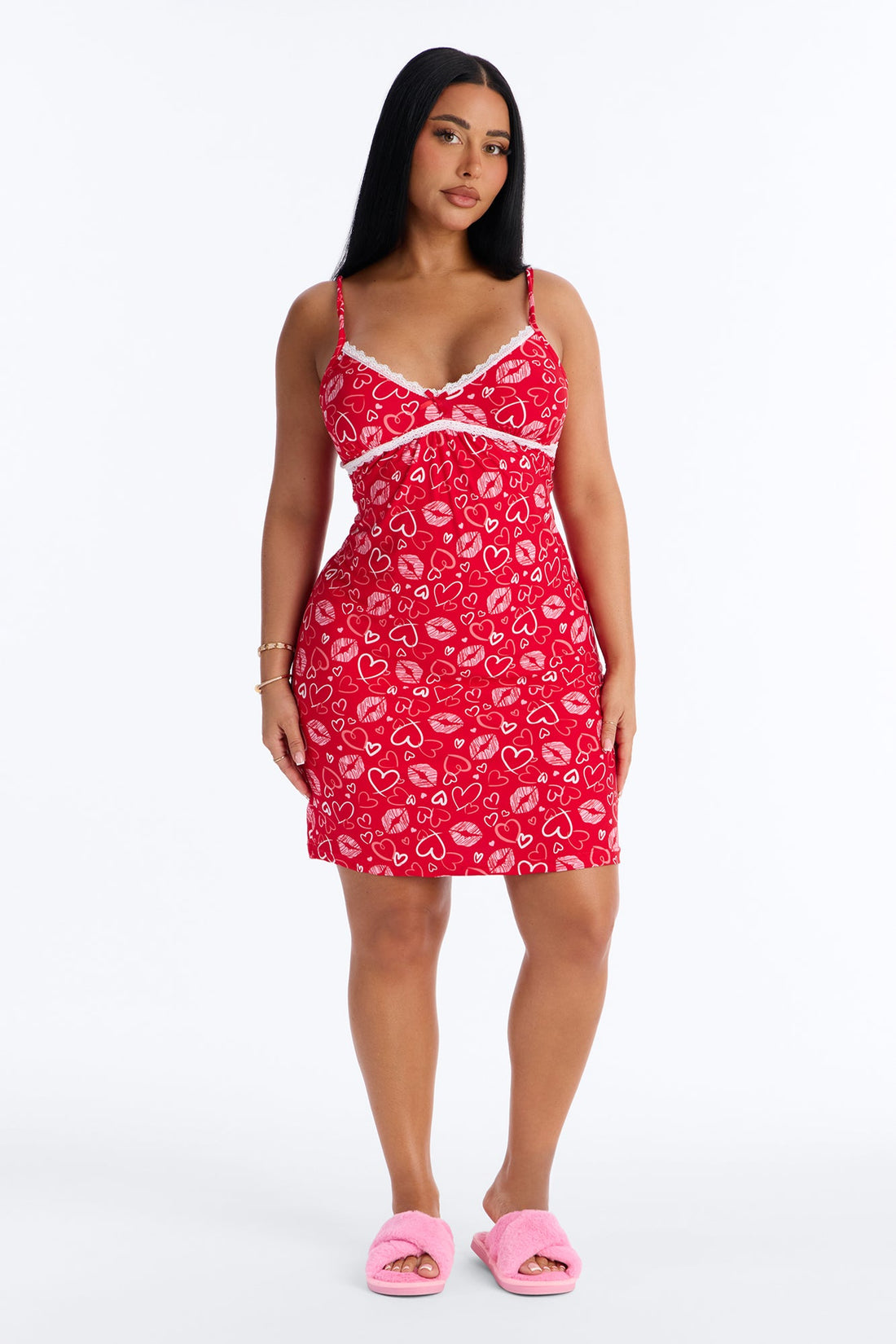 More Kisses Cami PJ Sleep Dress - Red/combo