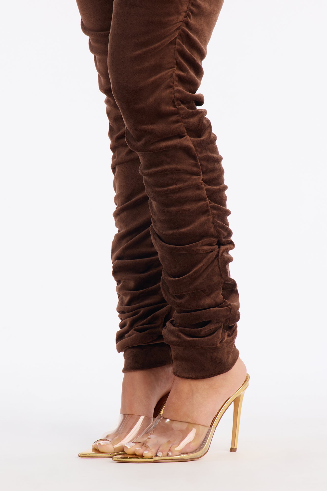 Soft Girl Energy Ruched Velour Jogger Set - Brown
