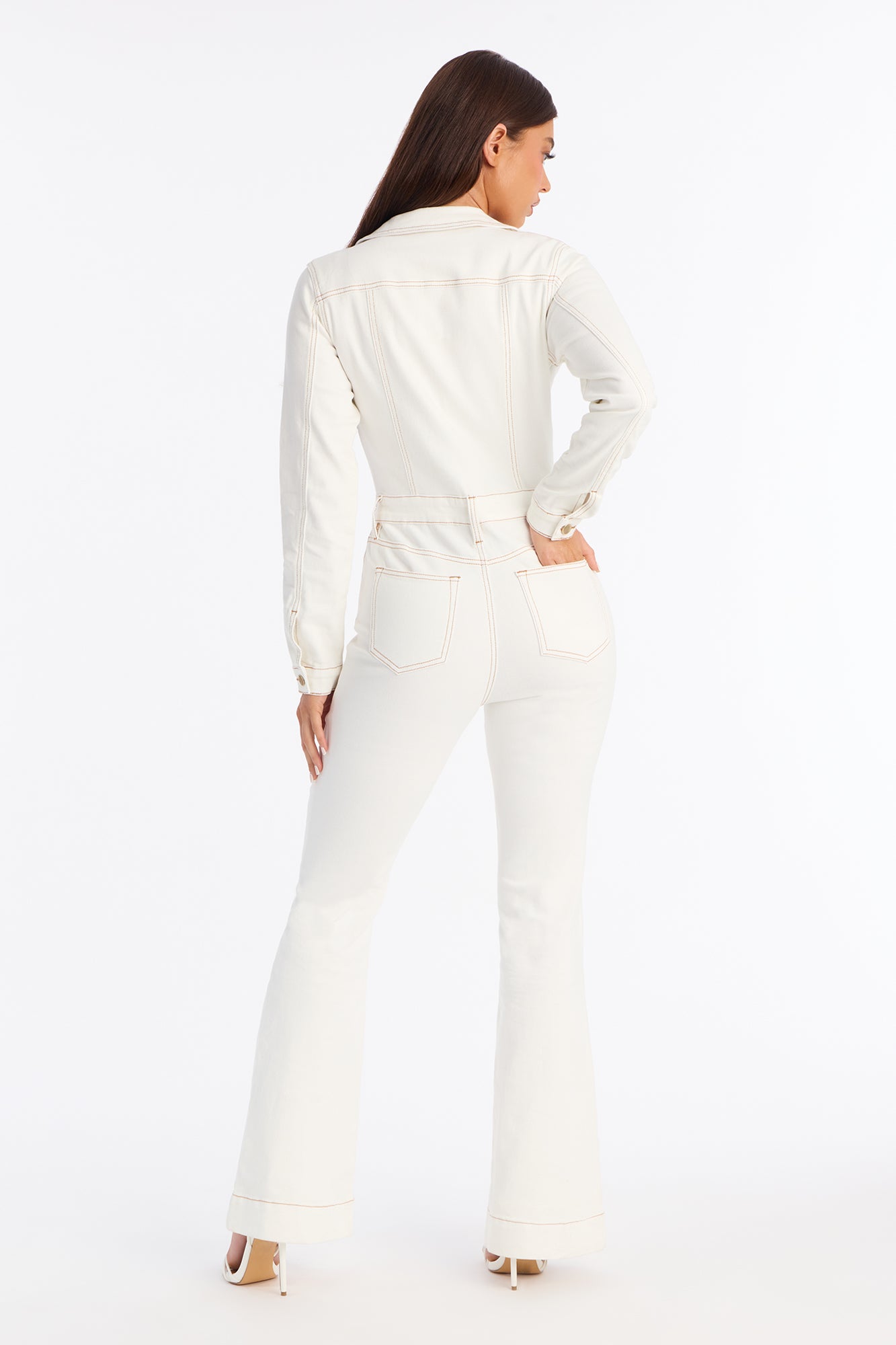 Day Dreaming Long Sleeve Denim Jumpsuit - White