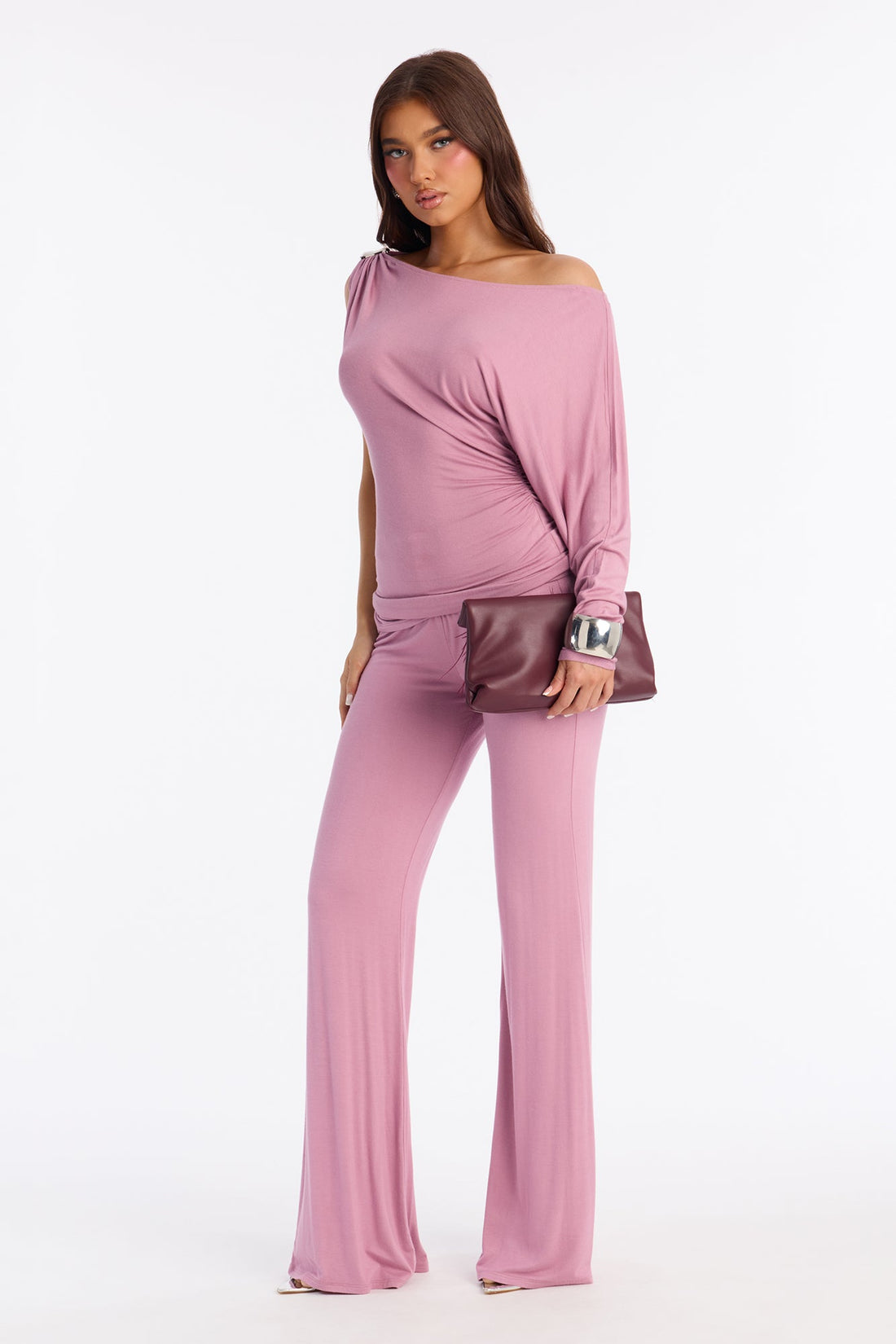 Best Decision One Shoulder Pant Set - Mauve