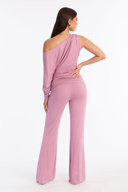 Best Decision One Shoulder Pant Set - Mauve