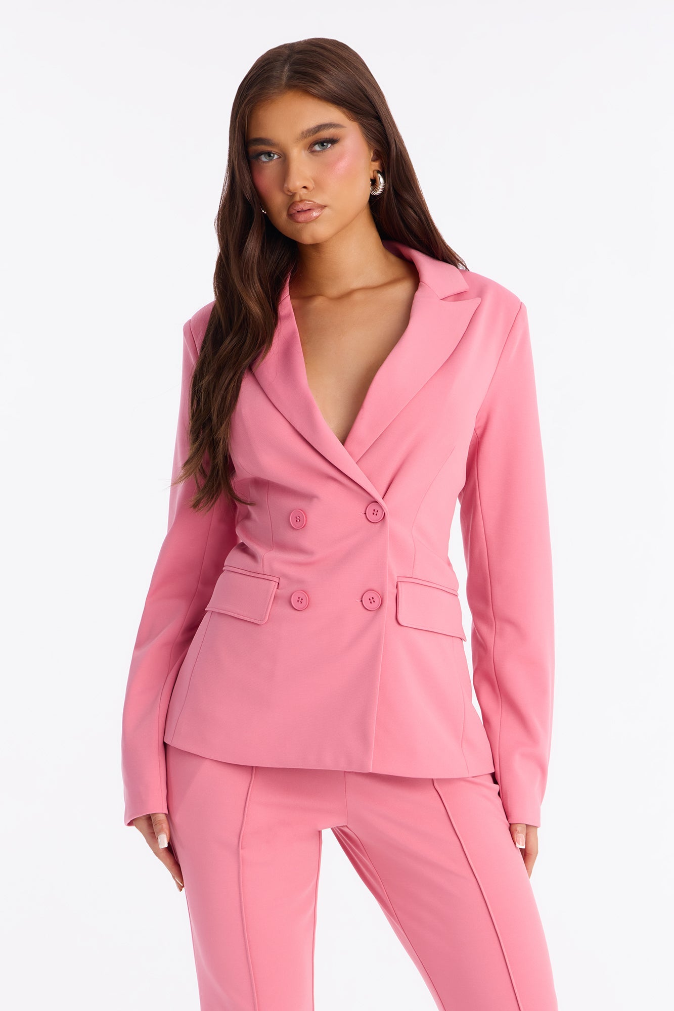 Business Per Usual Double Breasted Blazer Pant Set - Pink