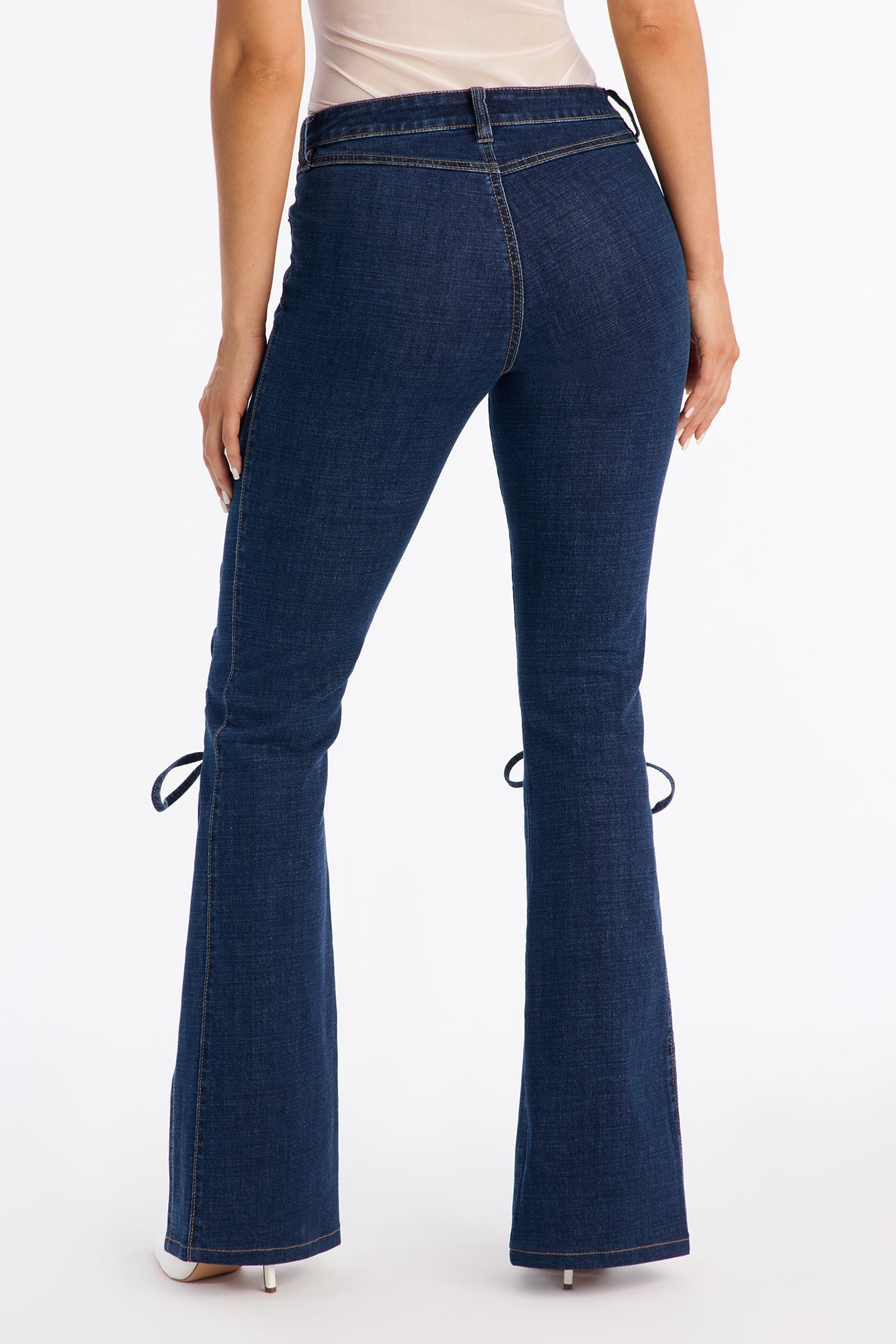 Lucky Girl Lace Up Flare Jeans - Dark Wash