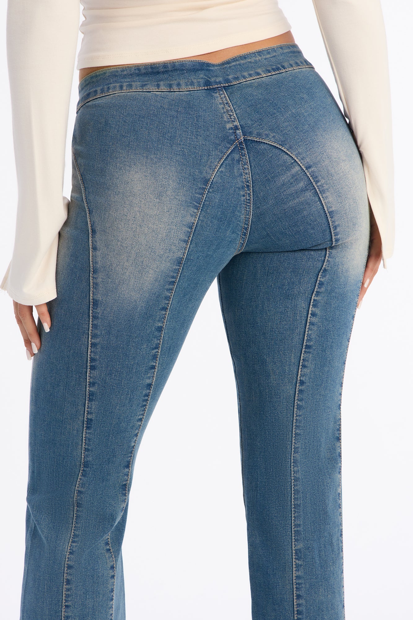 Sydney Lace Up Stretch Flare Jeans - Medium Wash