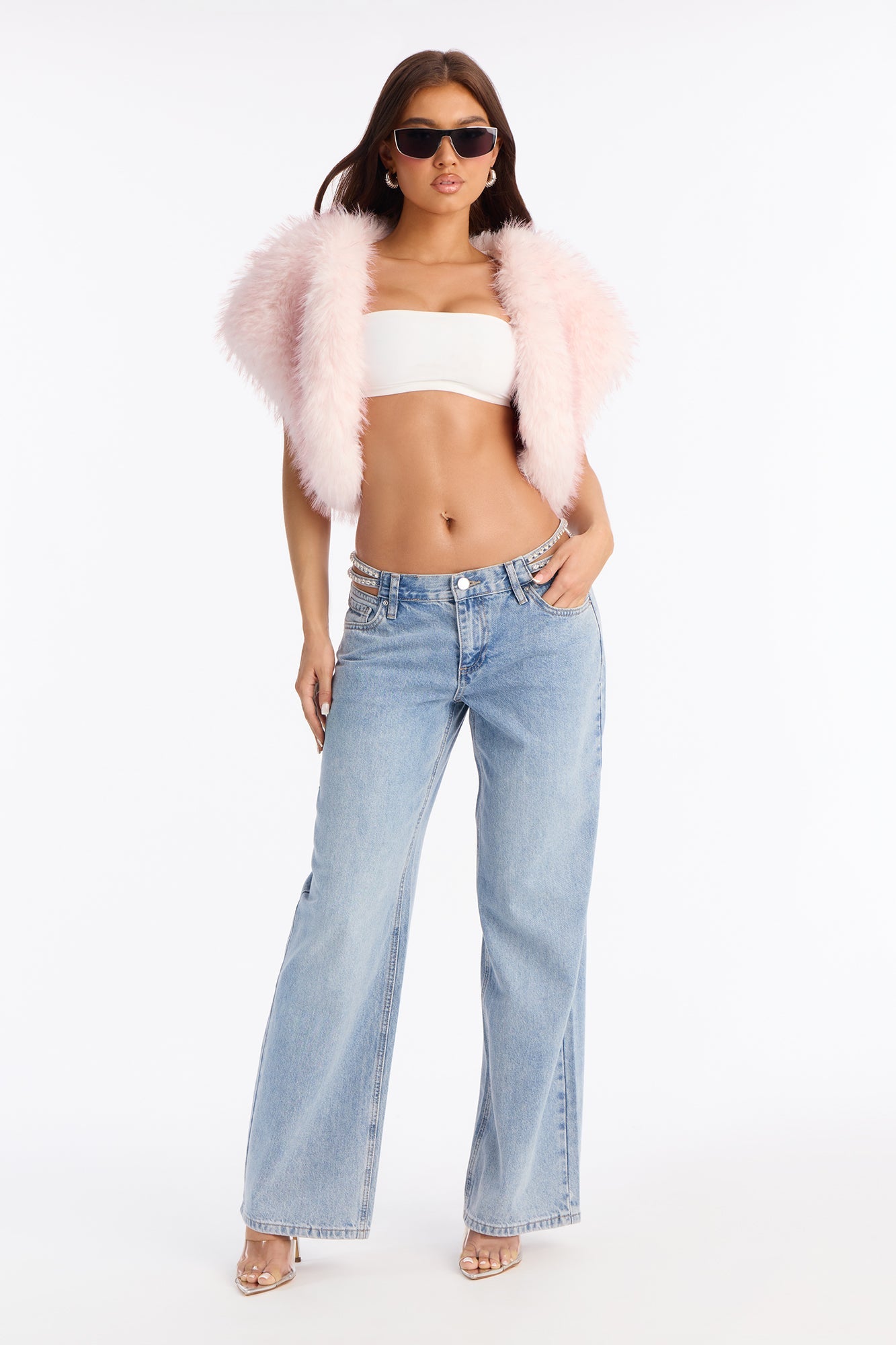 Glam Girl Embellished Wide Leg Jeans - Light Wash